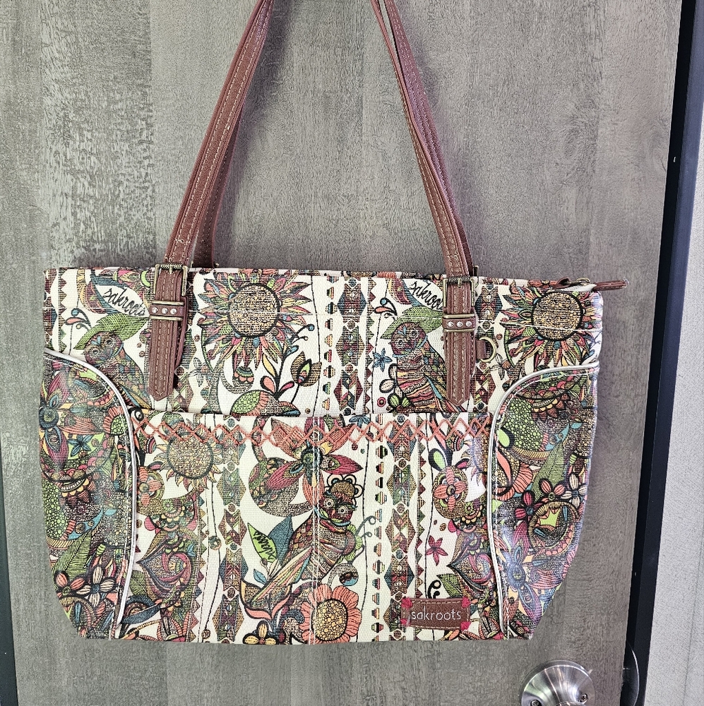 Sakroots Brown Floral Tote Bag with Structured Design